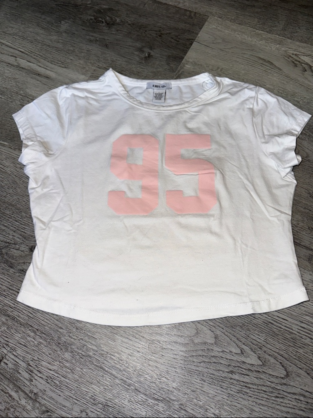 White Tee with Pink '95' Graphic